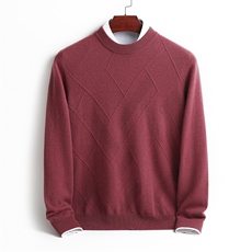 秋冬季羊绒百搭休闲款圆领不规则图形羊绒衫男装，男装羊绒套衫，君道羊绒