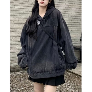 水洗复古情侣装牛仔卫衣连帽外套女年春秋季宽松显瘦上衣 JK07图片