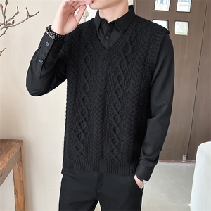 高品质男士假两件衬衫领新款刺绣针织打底衫CS38-P78控118图片