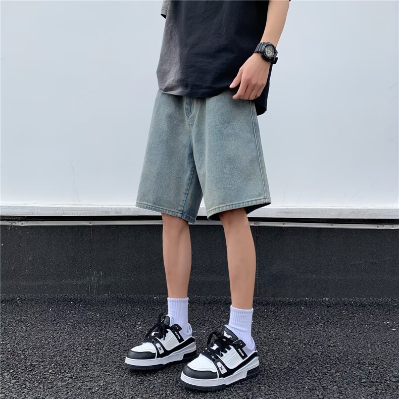 新款复古水洗牛仔短裤男夏季潮牌宽松大码直筒V3323-P42图片