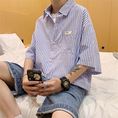 夏季韩版潮流百搭情侣条纹衬衫帅气休闲长袖男士衬衣CC06P40，男装衬衫，电商D321A