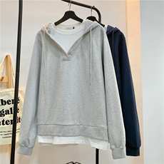 美式复古假两件百搭连帽卫衣男女设计感cleanfit帽衫D372P68，男装卫衣，电商A335-1（原A458）