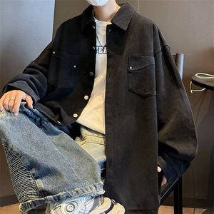 美式复古潮牌字母印花牛仔外套男破坏毛边衬衫夹克潮JK2167/P64图片