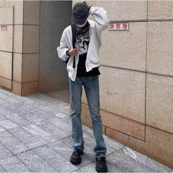 1506/QRB2830/P58美式复古高街浅牛仔裤男春秋新款显瘦百搭,男装牛仔裤,星座1506
