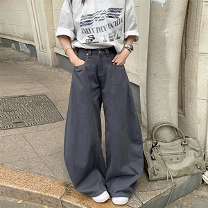 高级深灰美式廓形弯刀牛仔裤女2026夏季宽松阔腿工装裤YD9013-P65图片