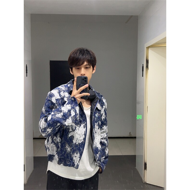 自家图，博主风cleanfit外套男蓝色扎染美式垫肩夹克JK2412-P80,男装夹克,星座1007（原301D）