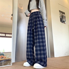 AK2462-p45早春格子休闲裤女高腰直筒裤百搭显瘦宽松阔腿裤，女装休闲裤，星座617A-2