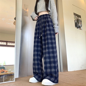 AK2462-p45早春格子休闲裤女高腰直筒裤百搭显瘦宽松阔腿裤图片