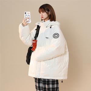 中性风22冬季炫彩亮面设计感贴标保暖连帽羽绒服YR100 P255控298图片