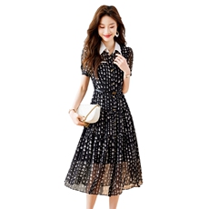 高级感温柔风碎花连衣裙夏新款减龄衬衫领气质修身收腰雪纺仙女裙，女装连衣裙，岚衣(原川流布茜）