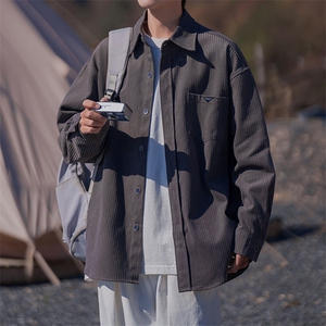 抖音暗条纹水洗宽松休闲情侣百搭ins潮牌长袖衬衫男DX5678P70控99图片