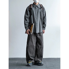 网图慎用斜切褶皱直筒休闲裤男大码阔腿工装裤K24125-特P28控58，男装工装外套，电商A001