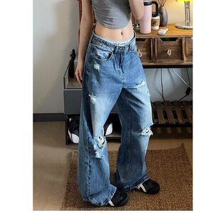 美式高街cleanfit水洗破洞牛仔裤男夏季薄款复古直筒微喇 N1156图片