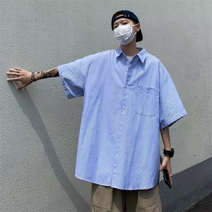 方领新款潮流ins简约日系青春流行潮夏季衬衫慵懒男五分袖~CC110图片