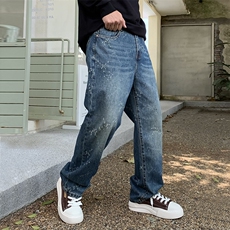 B230档2025秋冬新款美式复古宽松直筒个性抓痕牛仔裤男9132P95，男装牛仔裤，电商B230