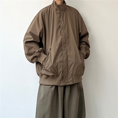 秋季日系复古纯色简约立领男女情侣潮流宽松夹克外套JJK36-P58，男装夹克，星座208-5