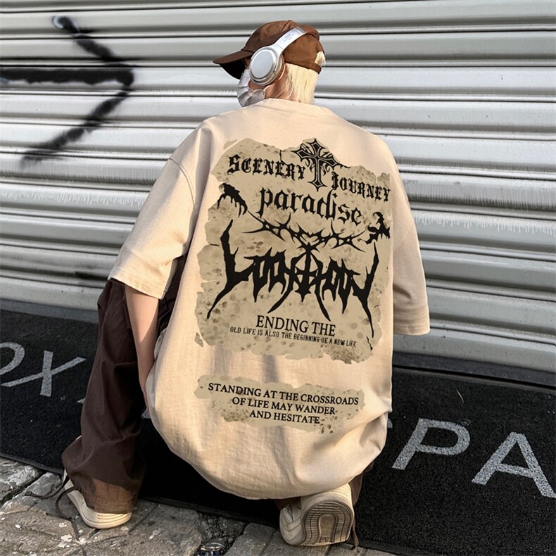 XZ517A-BK3030-P28大码男装2023原创涂鸦简约潮流情侣T恤重磅，男装T恤，星座517A