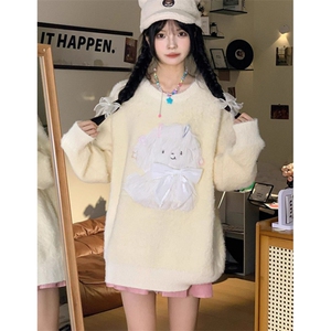 美式复古毛绒提花毛衣女秋冬新款软糯加厚慵懒宽松上衣 M6150图片