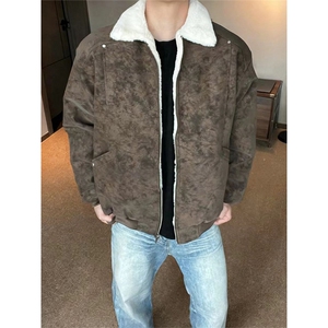 现货冬季美拉德毛领雾面PU皮棉服加绒加厚保暖百搭设计款情侣棉衣图片