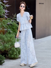 小香风蕾丝套装女夏轻奢高级感名媛气质女神范高端阔腿裤子两件套，女装套装/套裙，伊仟回