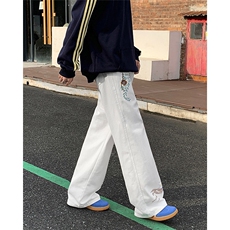 美式高街vibe风裤子欧美痞帅刺绣印花牛仔裤cleanfit直筒裤S6007，男装休闲裤，星座506