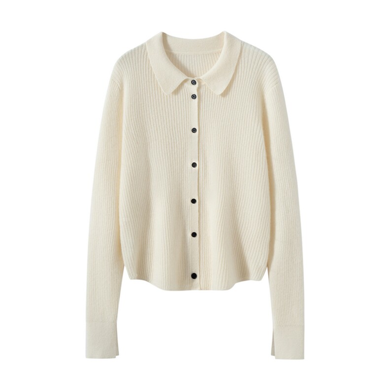 2025年秋季时尚百搭休闲修身衬衣领开衫，女装羊绒衫，朝思纯山羊绒