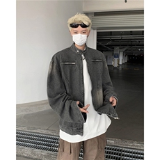 重磅复古黑色拉链装饰设计感牛仔夹克男小众机车外套W6069-P72，男装工装外套，星座412-3