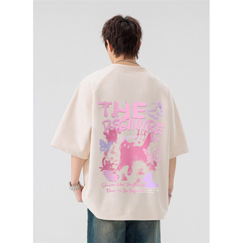 2025夏季港风潮流麂皮绒短袖t恤大码宽松美式上衣半袖潮H9923-P28,男装T恤,电商B295