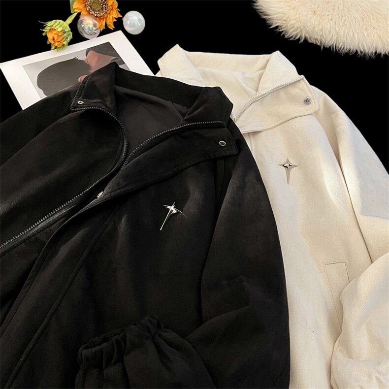 麂皮绒钢印字母夹克男翻领春秋棒球服休闲外套6006-P60控108,男装夹克,星座207