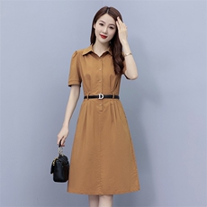 2023夏装新款时尚气质收腰衬衫连衣裙（送皮带），女装连衣裙，姿衣坊
