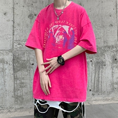 抖音供货、210克现货水洗棉印花宽松版短袖T恤D223A-ST2320-P35，男装T恤，电商019-1