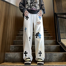 秋冬潮牌复古阔腿裤男宽松直筒百搭牛仔裤N991-P50，男装牛仔裤，星座308B-1