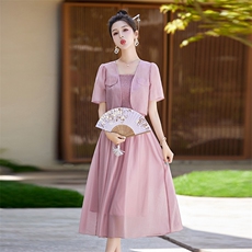 现货2024春装新款时尚潮流简约气质两件套中式盘扣高级感套装套裙，女装套装/套裙，然然