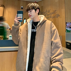 现货抖音得物二开可供视频麂皮绒加绒加厚连帽棉衣外套棉服MJP03，男装棉衣，电商A486
