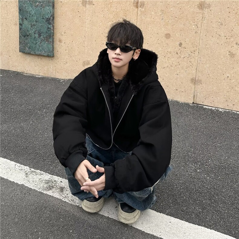 美式复古加绒连帽棉衣男款冬季潮流时尚保暖工装夹克8158/P102,男装夹克,星座506