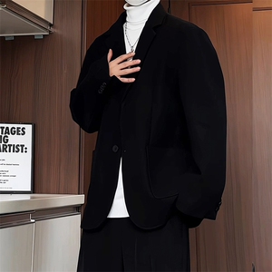 毛呢休闲西服男士2024新款秋冬季高级感韩版潮流大码呢子西装外套