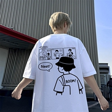 美式卡通印花短袖T恤男款夏季青少年重磅纯棉打底半袖街头风上衣，男装T恤，电商B219B