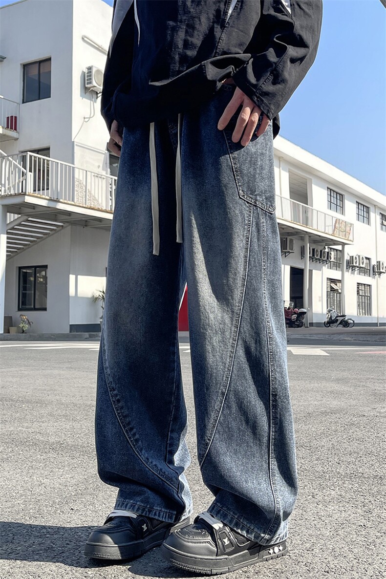 特批P50无差价25年春夏新款美式复古工装口袋拼接宽松直筒裤818,男装牛仔裤,星座1006
