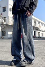特批P50无差价25年春夏新款美式复古工装口袋拼接宽松直筒裤818，男装牛仔裤，星座1006