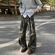 美式复古工装迷彩裤男女运动大口袋休闲情侣宽松直筒长裤K057-P50，男装休闲裤，星座308B-1