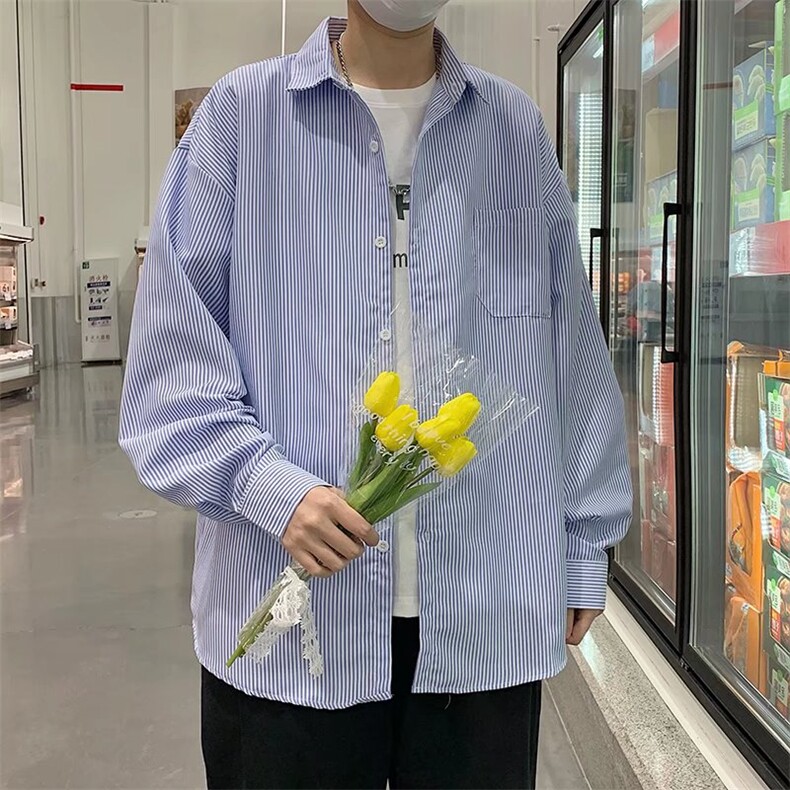 长袖衬衫男港风日系春季韩版牛津纺条纹衬衣C9639P30,男装衬衫,星座1116-2