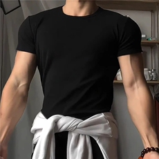 高品质版本莱卡棉220克弹力T恤运动t恤男美式健身短袖修身训练服，男装T恤，电商A486