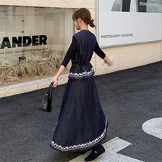 时尚气质牛仔马甲高腰半身裙两件套女2025秋季新款韩版高级感套装，女装套装/套裙，2C028