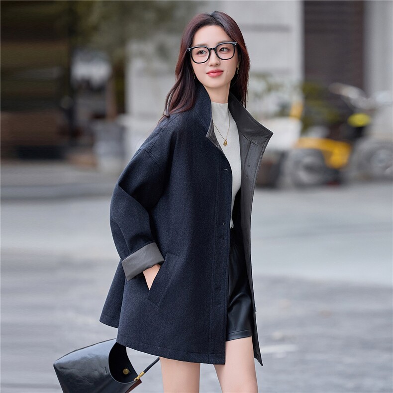赫本风设计感灰色羊毛大衣女2025年秋冬季宽松休闲遮肚毛呢外套,女装毛呢外套,靓衣阁