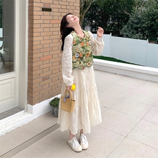 超好看提花马甲连衣裙套装女2025春季新款法式设计感仙女裙两件套，女装套装/套裙，浙宝301