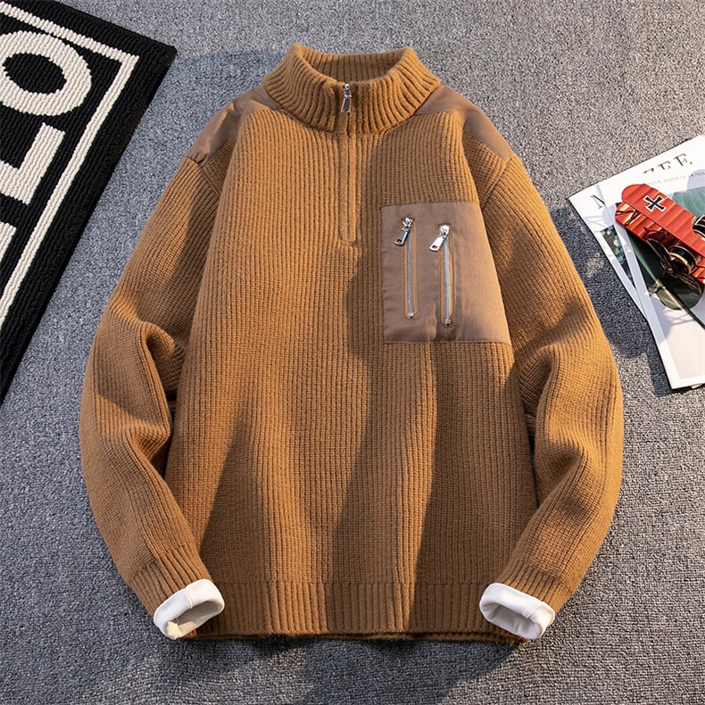 8794-P68 2025年秋冬半高拉链领毛衣男时尚长袖针织衫图片