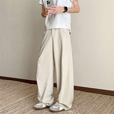 春夏美式高街褶皱休闲裤男女西裤直筒垂感裤子潮牌百搭阔腿长裤子，男装西裤，电商A486