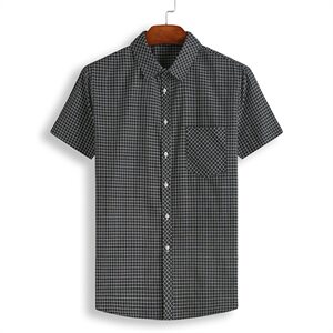 夏装新款加肥加大码男式短袖衬衫格子休闲衬衣XL-7XL 19C01图片