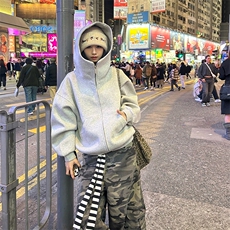 抖音得物高品质26春装美式高街重磅宽松结构高领连帽卫衣外套W60，女装短外套，电商A486