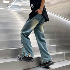 青春流行ins男直筒水洗破洞牛仔裤P45，男装牛仔裤，星座1116-2